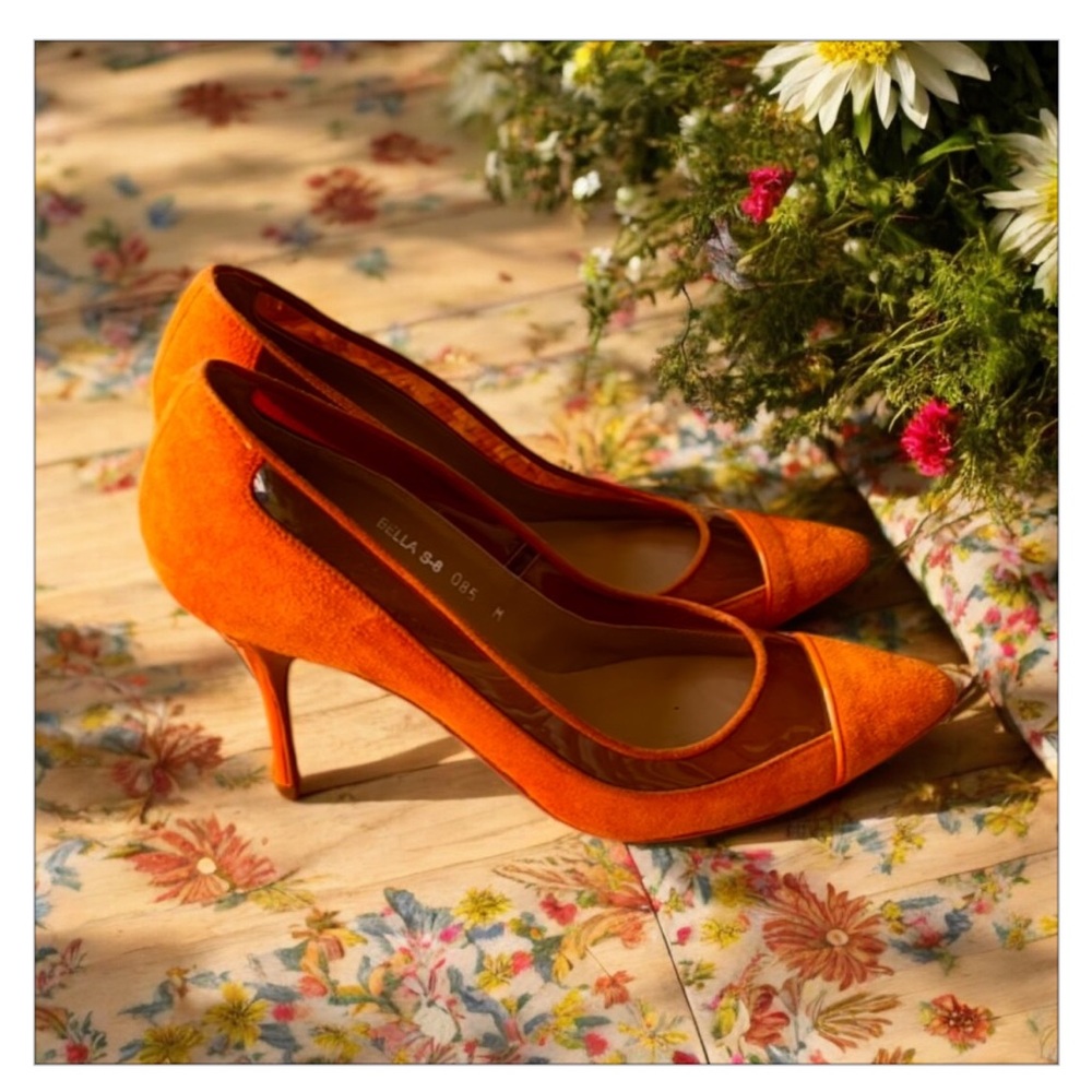 Donald J Pliner Bella Suede Peekaboo Heel - Burnt Orange-Made in Spain-EUC-Sz 8😍